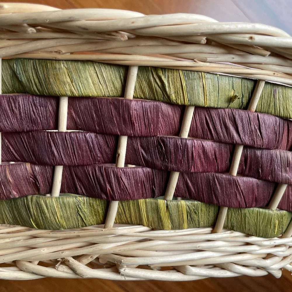 Sturdy Oval Basket with Handles - Tan Burgundy Green
